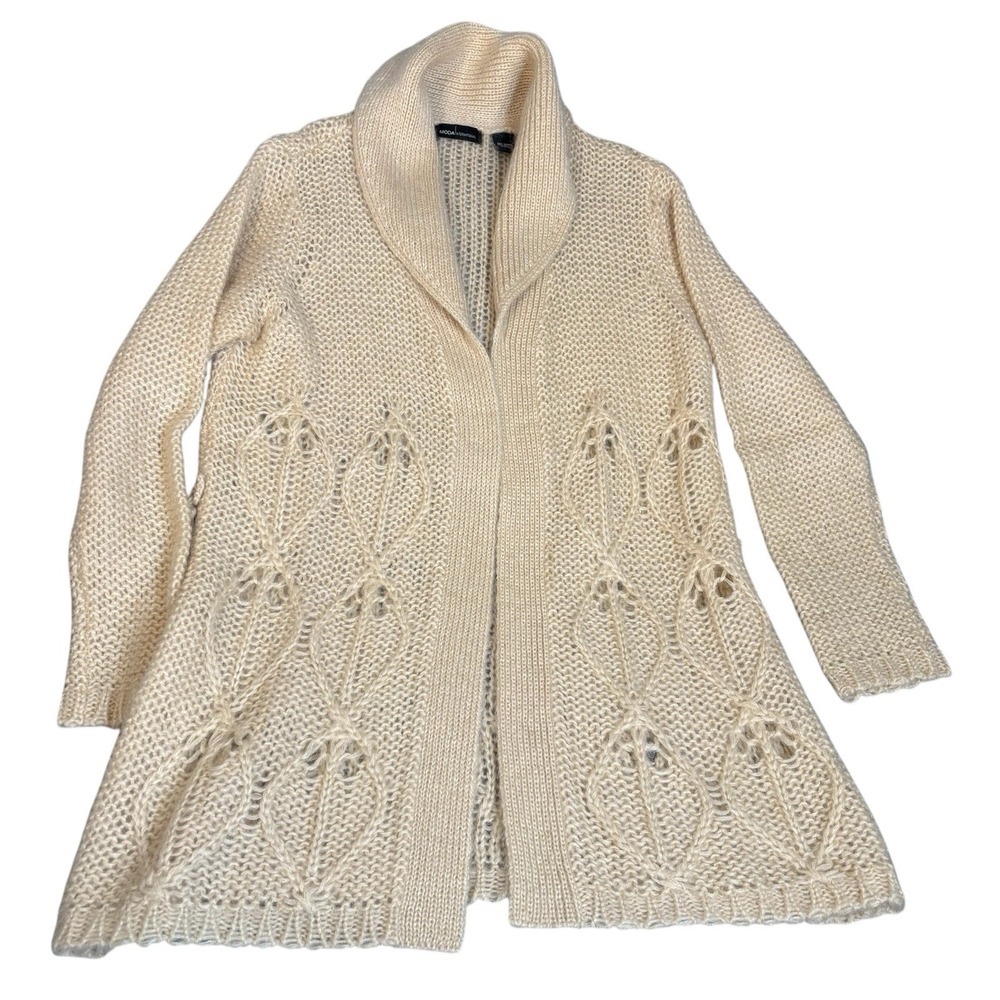 Moda International Cream Mohair Long Cardigan Sweater‎ Large Cottagecore Boho